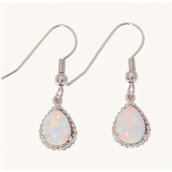 Teardrop "Opal" Dangle Earrings Simple & Elegant - Picture 4 of 4